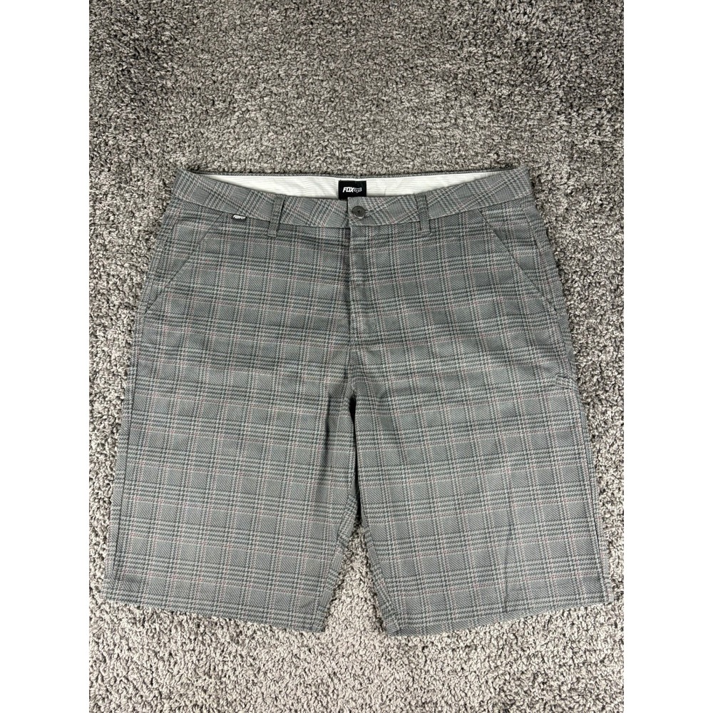 Fox Racing Mens Grey Plaid Walk Shorts Size 38 Houndstooth Casual Flat Front